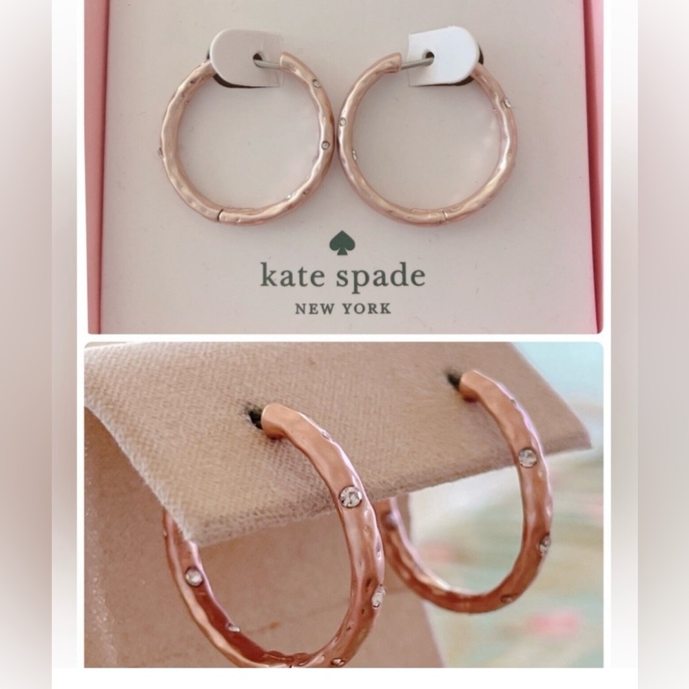 Kate Spade Hammered CZ Rose Gold Hoops